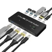 2 Port 8K DisplayPort KVM Switch DP Split Screen Converter USB3.0 for PC Laptop