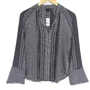 NEW Ann Taylor Black White Size XS Striped Blouse Long Sleeves Tie Front