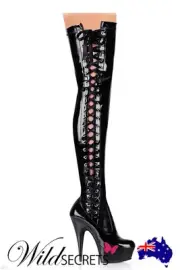 NEW Pleaser 6” Heel Black Patent Thigh High Boots, Womens Sexy Shoe