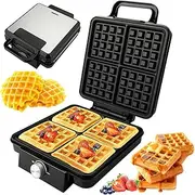 4 Slices Waffle Maker Machine, 1500W Household Electric Waffle Makers & Irons Iron with Temperature Control, Double-sided Heating, Easy Clean, for Breakfast, Hash Browns, Best Gift