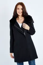 Wool Blend Coat With Fur Trim In Hood--PRET-S307114