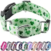 Hikiko St Patrick's Day Martingale Collar for Dogs with Quick Release Buckle Nylon Adjustable Dog Collars Pet Gift Walking Training（Clovers,Large）
