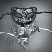 Couple's Halloween Lace Masquerade Masks Cosplay Props Roman Venetian Silver