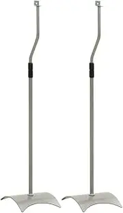 vidaXL Universal Adjustable Speaker Stands in Silver - Set of 2, Durable Steel Construction, Maximum Weight Capacity: 4kg, Includes Mounting Accessories for Easy Assembly