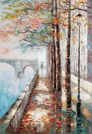 Seine River, 36x24, 100% Hand Painted Oil Painting on Canvas
