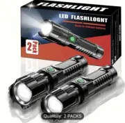 2pcs LED Ultra-bright Flashlights, Rechargeable High Lumens, 3 Modes, Zoom