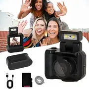 Mini Retro Camera, Keychain Camera, Tiny Nostalgic Camera, 1080p HD Mini Camera with LED Flash Light, Portable Travel Miniature Pocket Snap Camera with Necklace (Black, 32G)