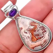 Rosetta Picture Jasper & Amethyst 925 Sterling Silver Pendant Jewelry P-1130