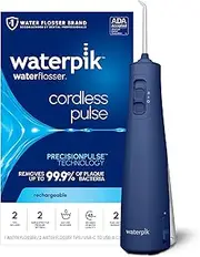 Waterpik Cordless Pulse Rechargeable Portable Water Flosser for Teeth, Gums, Braces Care and Travel with 2 Flossing Tips, Waterproof, ADA Accepted, WF-20 Blue