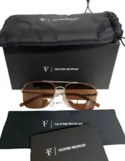 Oliver Peoples Roger Federer R-2 Sunglasses OV 1343S Silver Brown w/Pouch