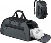 Gym Bag for Men & Women, 40L Sports Travel Duffel Bag with Shoe Compartment & Wet Pocket, Carry On Weekender Duffel Bag for Travel, Sports, Fitness, Workout, Grey, Sports