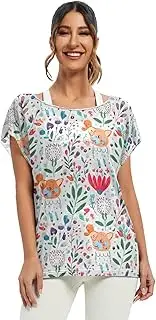 [RPLIFE] Whimsical Spring Floral Sage Women Blouses Summer Loose Sleeve Shirt, S-XXL Womens Casual Tops
