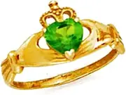 [JewelryWeb] 14k Solid Gold Love Heart Green Irish Claddagh Celtic Trinity Knot Ring Size 7.0 Statement-Ring for Women