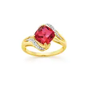 9ct Created Ruby & Diamond Offset Swirl Ring in Red