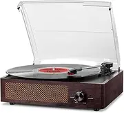 Vinyl Record Player, Bluetooth Portable Vinyl Record Player with 3 Speed 33/45/78 RPM and Built-in 2 Stereo Speakers - Natural Wood