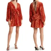 Nwt topshop rust orange velvet balloon sleeve mini dress women’s size 2