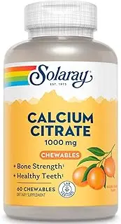 Solaray Calcium Citrate 1000mg | Natural Orange Flavor | Teeth & Bone Health, Nervous, Muscular & Cardiovascular System Support | Vegan | 60 Chewables