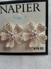 New NAPIER EZ Comfort Clip Flower & Silver Tone Earrings #46-6