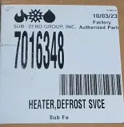 BRAND NEW SubZero Fridge Defrost Heater 7016348