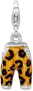 [JewelryWeb] 925 Sterling Silver Polished Fancy Lobster Closure Click on CZ Simulated Diamond Enamel Leopard Pants Charm 27x9mm Pendant Necklace for Women