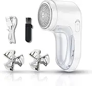Fabric Shaver, Rechargeable Lint Remover, Portable Lint Sweater Shaver with Stainless Steel 3-Leaf Blades, Removable Bin, Easy Remove Fuzz, Lint, Pills, Bobbles-White