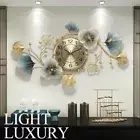 Metal Wall Art Hanging Ginkgo Leaves Home Decor Ornament With Wall Clock