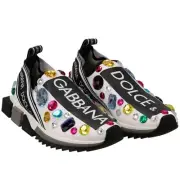 Dolce & Gabbana Crystal Logo Slip-On Trainers Sorrento White Black 13080