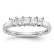 0.93ct. CZ Solid Real 14K White Gold 5-Stone Wedding Band Ring