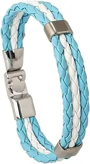 [Aspcsmomt] Flag Coloring Woven Leather Bracelet,PU Wrap Bangle with Alloy Clasp,National Cuff Rope Wristband Jewelry for Mens Women