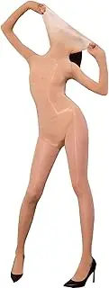 [LESOYA] Women's Nylon Sheer 8D Oil Shiny Bodystocking High Collar Long Sleeve Bodysuit Glossy Seamless Catsuit
