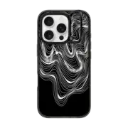 iPhone 16 Pro Impact Ring Stand Case MagSafe Compatible WOBBLE 2, BLACK & WHITE MINIMALIST OCEAN WAVES LINEAR ILLUSTRATION