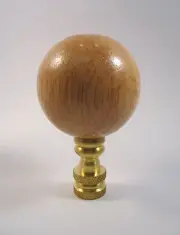 Lamp Finial Large Wooden Ball Natural Color Sealed Brass Fitting T1356