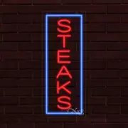 NEW "STEAKS" w/BORDER VERTICAL 30x12 INCH LED FLEX WINDOW/WALL INDOOR SIGN 31626