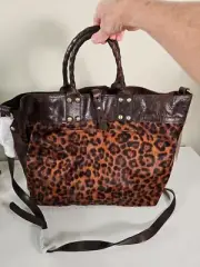 PATRICIA NASH Leopard Fur Emilion Tote Crossbody Bag Purse Handbag Large Bag New