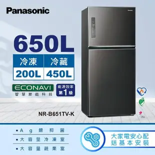 【Panasonic 國際牌】650公升新一級能效智慧節能雙門變頻冰箱-晶漾黑(NR-B651TV-K)