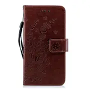 For Galaxy J3 (2018) Plum Flowers Pattern Horizontal Flip Leather Case with Holder & Card Slots & Wallet & Lanyard(Brown)