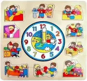 New 2 in 1 WOODEN EDUCATIONAL TOY - Learn about Time with Fun CLOCK + PUZZLE