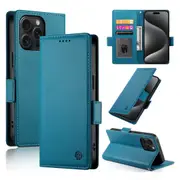 Wallet Case for IPhone 15 Pro Max,Slim Protective Shockproof Case With Card Holder,Premium PU Leather Kickstand-Blue