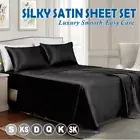 2000TC Silk Satin Pillowcase Flat Fitted Sheet Set Single Double Queen King Bed