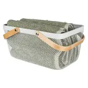 White Large Handy Storage Basket with Wooden Handle