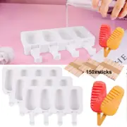 3x Frozen Popsicle Molds Ice Cream Pop Maker Freezer Tray Fruit with 150 Sticks