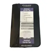 AT-A-GLACE Faux Leather Undated Starter Set, 6- Ring Portable Size In Black NEW