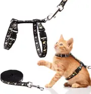 Cat Harness and Leash Set Gold Moons Stars Soft Nylon Escape Proof Adjustable fo