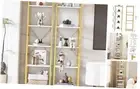 Bookcase Shelf, Small Narrow Bookshelf with Metal Frame 5 Tier-2 PCS Gold