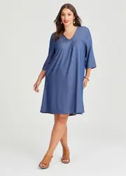 Plus Size Women's Denim Stretch Natural Dress Size 16 in Denim Blue - Taking Shape