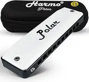 Harmo Polar Diatonic Harmonica Key of Eb - 10 Holes 20 Notes, Blues Harp Mouth Organ With Case, Phosphor Bronze Reeds, Suitable for All Genres, Harmonica for Kids, Adult, Beginners & Professionals