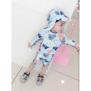 韓國兒童泳衣 男童韓版防曬連體長袖游泳衣 男寶寶保暖沖浪服套裝