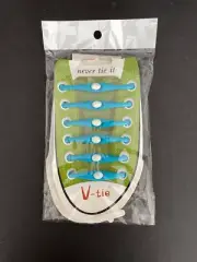 Never tie it V-tie Elastic Silicone Shoelaces Turquoise & White NEW!