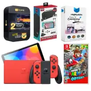 Nintendo Switch OLED Mario RED Edition + Super Mario Odyssey + Accessory Kit