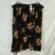 Torrid Women’s 3X 4X Midi Chiffon Skater Skirt Floral Black A-line Flowy Pull On